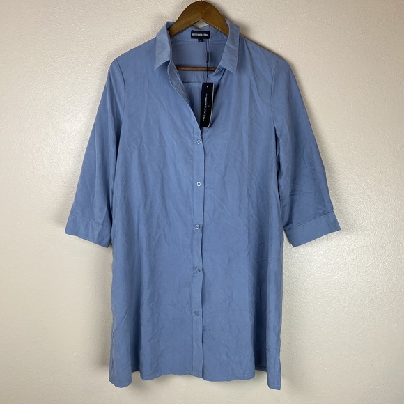 Pretty Little Thing 12 Leni Blue Shirt Dress Mini Old Money Slouchy Preppy - Picture 2 of 8